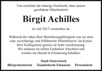 Traueranzeige von Birgit Achilles  von Magdeburger Volksstimme