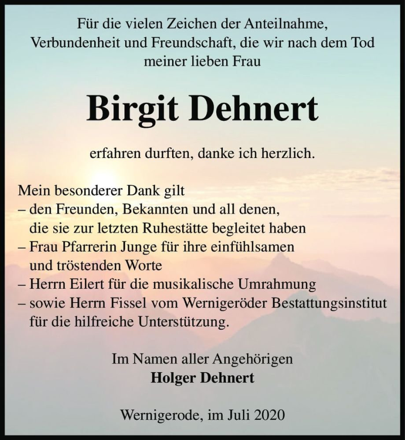  Traueranzeige für Birgit Dehnert  vom 07.07.2020 aus Magdeburger Volksstimme