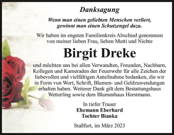 Traueranzeige von Birgit Dreke  von Magdeburger Volksstimme