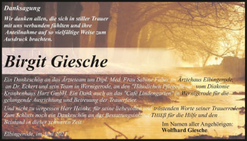 Traueranzeige von Birgit Giesche  von Magdeburger Volksstimme