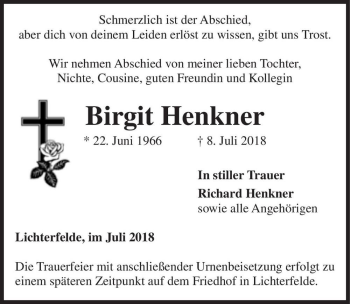 Traueranzeige von Birgit Henkner  von Magdeburger Volksstimme