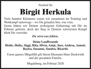 Traueranzeige von Birgit Herkula  von Magdeburger Volksstimme