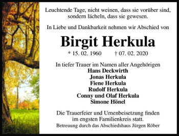 Traueranzeige von Birgit Herkula  von Magdeburger Volksstimme