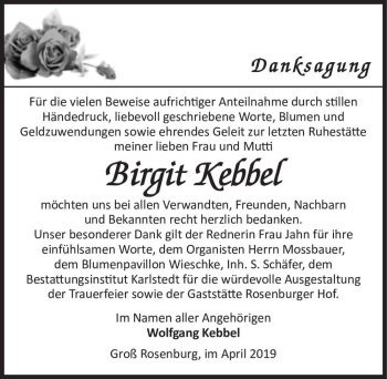 Traueranzeige von Birgit Kebbel  von Magdeburger Volksstimme