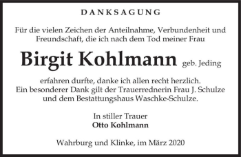 Traueranzeige von Birgit Kohlmann (geb. Jeding)  von Magdeburger Volksstimme