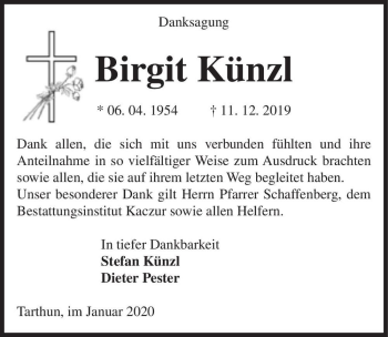 Traueranzeige von Birgit Künzl  von Magdeburger Volksstimme