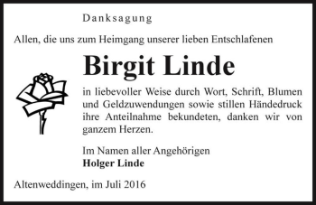 Traueranzeige von Birgit Linde  von Magdeburger Volksstimme