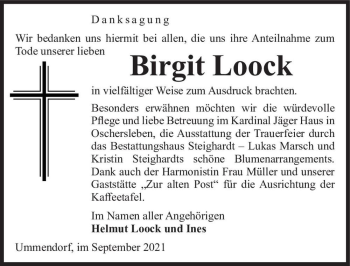 Traueranzeige von Birgit Loock  von Magdeburger Volksstimme