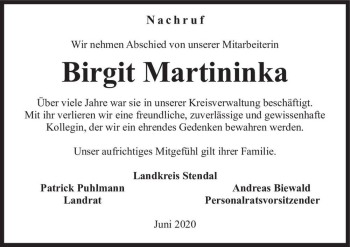 Traueranzeige von Birgit Martininka  von Magdeburger Volksstimme