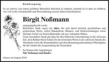 Traueranzeige von Birgit Noßmann  von Magdeburger Volksstimme