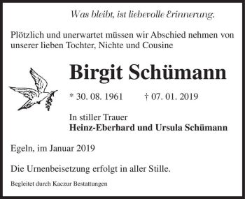 Traueranzeige von Birgit Schümann  von Magdeburger Volksstimme