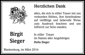 Traueranzeige von Birgit Sieger  von Magdeburger Volksstimme
