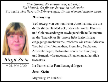 Traueranzeige von Birgit Stein  von Magdeburger Volksstimme