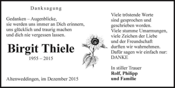 Traueranzeige von Birgit Thiele  von Magdeburger Volksstimme