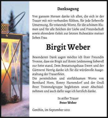 Traueranzeige von Birgit Weber  von Magdeburger Volksstimme