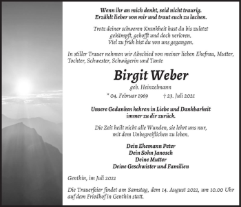 Traueranzeige von Birgit Weber (geb. Heinzelmann)  von Magdeburger Volksstimme