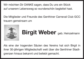 Traueranzeige von Birgit Weber (geb. Heinzelmann)  von Magdeburger Volksstimme