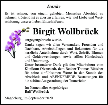 Traueranzeige von Birgit Wollbrück  von Magdeburger Volksstimme