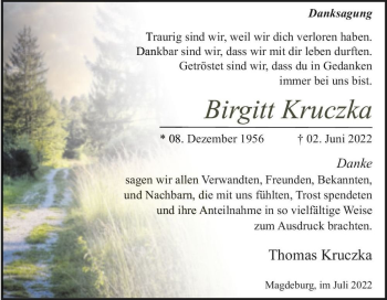 Traueranzeige von Birgitt Kruczka  von Magdeburger Volksstimme