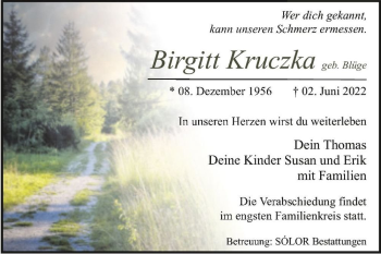 Traueranzeige von Birgitt Kruczka (geb. Blüge)  von Magdeburger Volksstimme