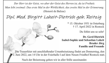 Traueranzeige von Birgitt Loheit-Dietrich (geb. Reitzig)  von Magdeburger Volksstimme