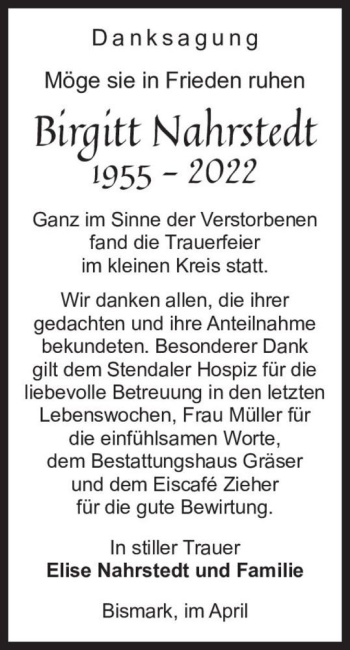 Traueranzeige von Birgitt Nahrstedt  von Magdeburger Volksstimme