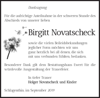 Traueranzeige von Birgitt Novatscheck  von Magdeburger Volksstimme