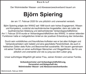 Traueranzeige von Björn Spiering  von Magdeburger Volksstimme