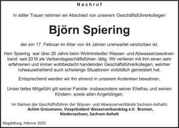 Traueranzeige von Björn Spiering  von Magdeburger Volksstimme