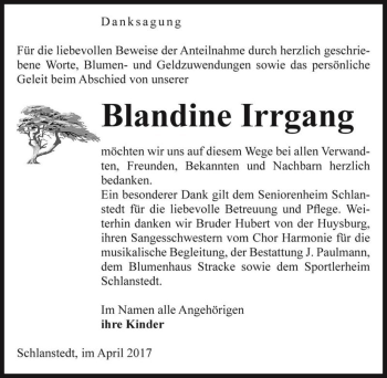 Traueranzeige von Blandine Irrgang  von Magdeburger Volksstimme