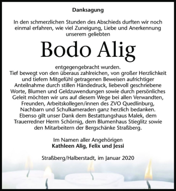 Traueranzeige von Bodo Alig  von Magdeburger Volksstimme