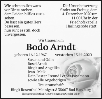 Traueranzeige von Bodo Arndt  von Magdeburger Volksstimme