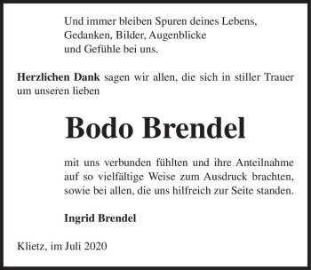 Traueranzeige von Bodo Brendel  von Magdeburger Volksstimme