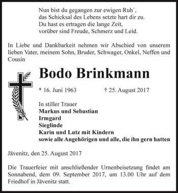Traueranzeige von Bodo Brinkmann  von Magdeburger Volksstimme