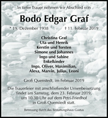 Traueranzeige von Bodo Edgar Graf  von Magdeburger Volksstimme