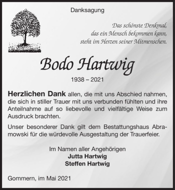 Traueranzeige von Bodo Hartwig  von Magdeburger Volksstimme