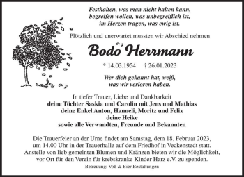 Traueranzeige von Bodo Herrmann  von Magdeburger Volksstimme
