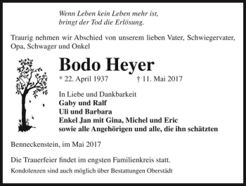 Traueranzeige von Bodo Heyer  von Magdeburger Volksstimme