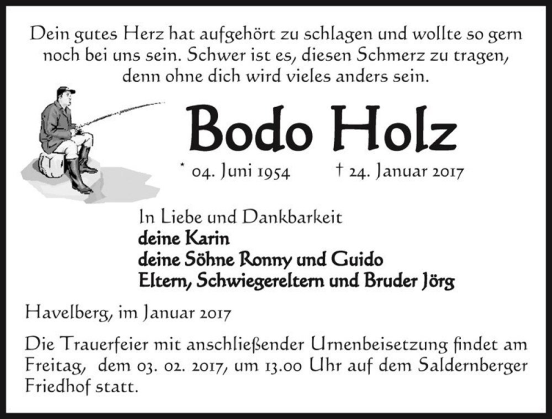 Traueranzeige für Bodo Holz  vom 28.01.2017 aus Magdeburger Volksstimme