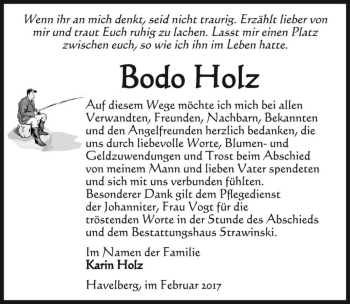 Traueranzeige von Bodo Holz  von Magdeburger Volksstimme