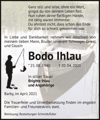 Traueranzeige von Bodo Ihlau  von Magdeburger Volksstimme
