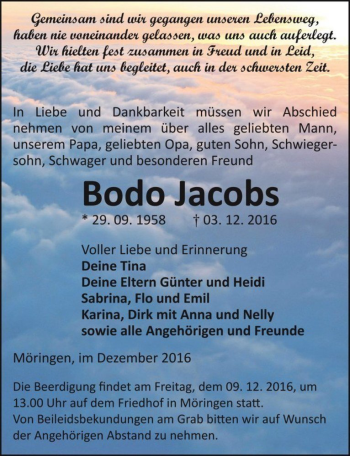 Traueranzeige von Bodo Jacobs  von Magdeburger Volksstimme
