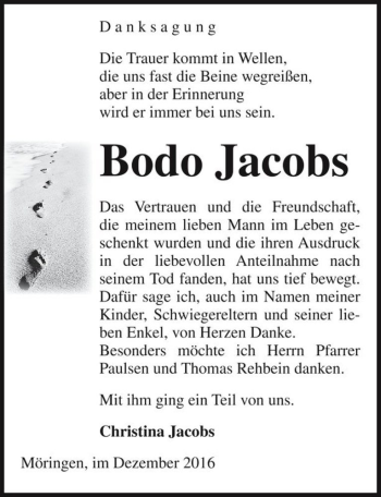 Traueranzeige von Bodo Jacobs  von Magdeburger Volksstimme