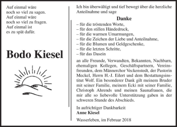 Traueranzeige von Bodo Kiesel  von Magdeburger Volksstimme