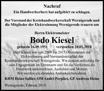 Traueranzeige von Bodo Kiesel  von Magdeburger Volksstimme