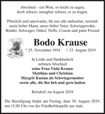 Traueranzeige von Bodo Krause  von Magdeburger Volksstimme