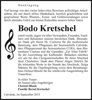 Traueranzeige von Bodo Kretschel  von Magdeburger Volksstimme