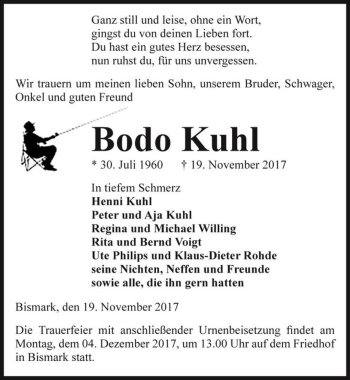 Traueranzeige von Bodo Kuhl  von Magdeburger Volksstimme