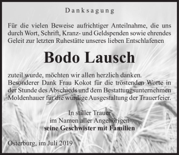 Traueranzeige von Bodo Lausch  von Magdeburger Volksstimme