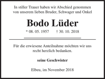 Traueranzeige von Bodo Lüder  von Magdeburger Volksstimme